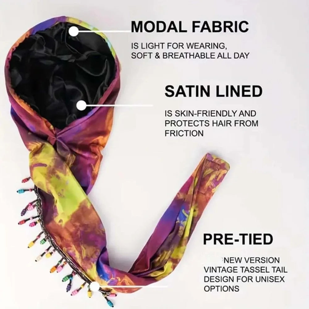 Bonnet Hat Elastic Colorful Beaded Headscarf Hijab Breathable Printed Tail Turban Dome All-match Pre-tie Head Wraps Daily