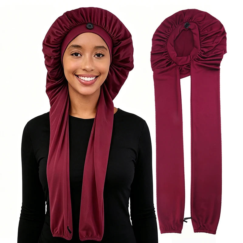Women's Bonnet Satin Sleeping Hat  Long Tail Braid Hair Night Sleep Cap Head Cover Bonnets Shower Caps For Sauna Bathing Bonnet