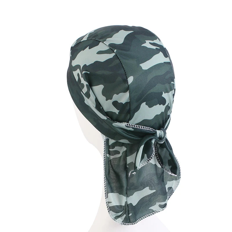 New Camouflage Print Silky Durag For Men Bandana Turban Hat Unisex Doo Durag Wigs Men's Du-Rag Long Tail Bandana Pirate Hat