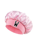 1PC Bonnet Printed A-Z Letter Personalization Hair Caps For Sleeping Satin Wide Brimmed Eastic Cap For Curly And Straight Hair