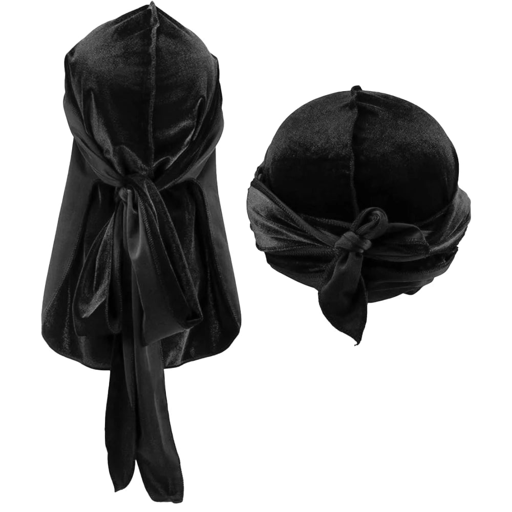 Men's Velvet Durag with Long Tail Soft Durag Headwraps for 360 Waves Hip Hop Durag