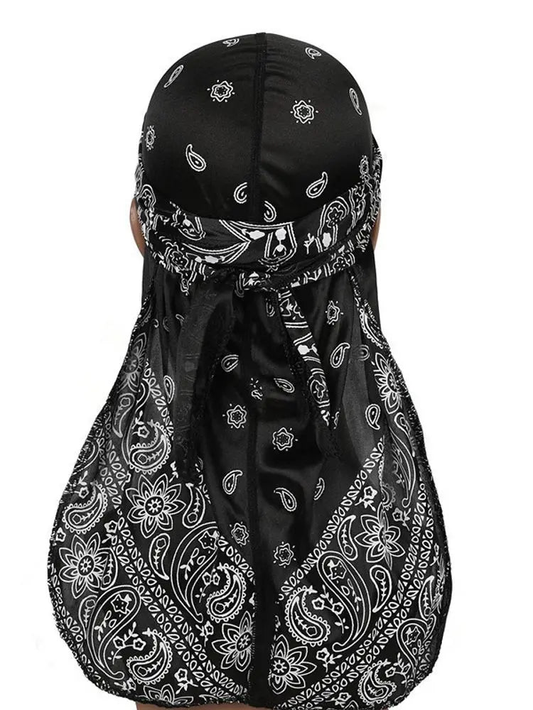 Men's Durag Turban Hat Wigs Durag Biker Headwrap Pirate Hat Cap Hip Hop Fashion Long Tail Bandanas Women Headwear 1PCS
