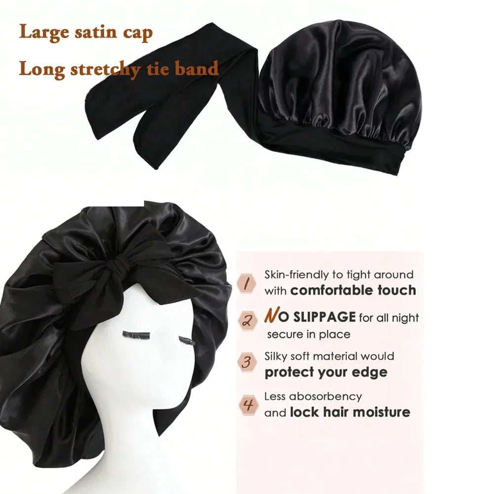 Satin bonnet silk bonnet adjustable bonne for sleeping hair bonnet with tie band bonnets for Women Men