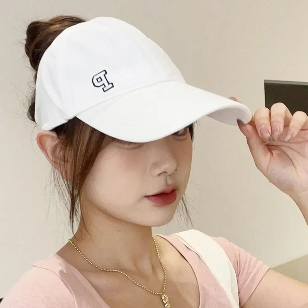 Sports Hat Empty Top Cap Embroidered Letter Cotton Tied Ponytail Braid Girl Baseball Hat Sun Hat Korean Style Caps Baseball Cap
