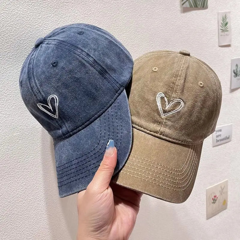 New Outdoor Fashion Sport Baseball Caps For Women Love Heart Embroidery Hat Cap Female Washed Cotton Dad Hat