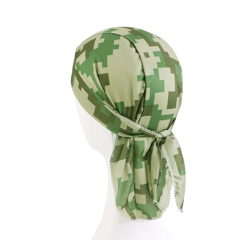 New Camouflage Print Silky Durag For Men Bandana Turban Hat Unisex Doo Durag Wigs Men's Du-Rag Long Tail Bandana Pirate Hat