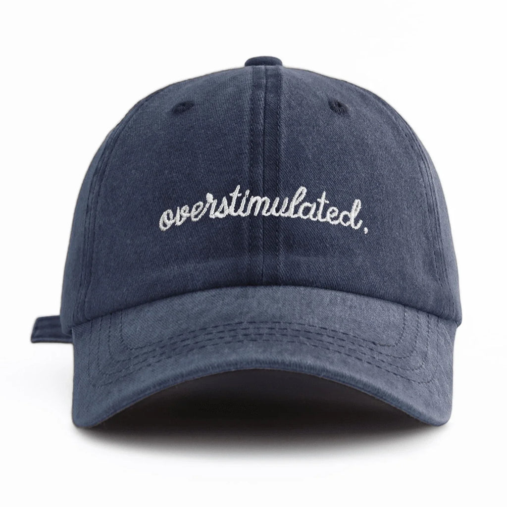 1 Pc Overstimulated. Embroidered Washed Baseball Cap, Classic Casual Stylish,Perfect Gift For Families And Friends