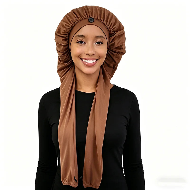 Women's Bonnet Satin Sleeping Hat  Long Tail Braid Hair Night Sleep Cap Head Cover Bonnets Shower Caps For Sauna Bathing Bonnet