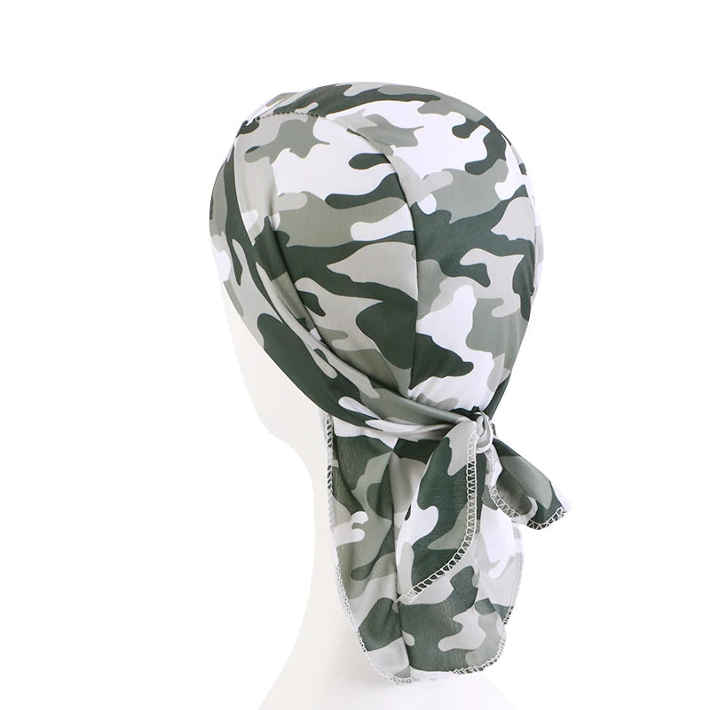 New Camouflage Print Silky Durag For Men Bandana Turban Hat Unisex Doo Durag Wigs Men's Du-Rag Long Tail Bandana Pirate Hat