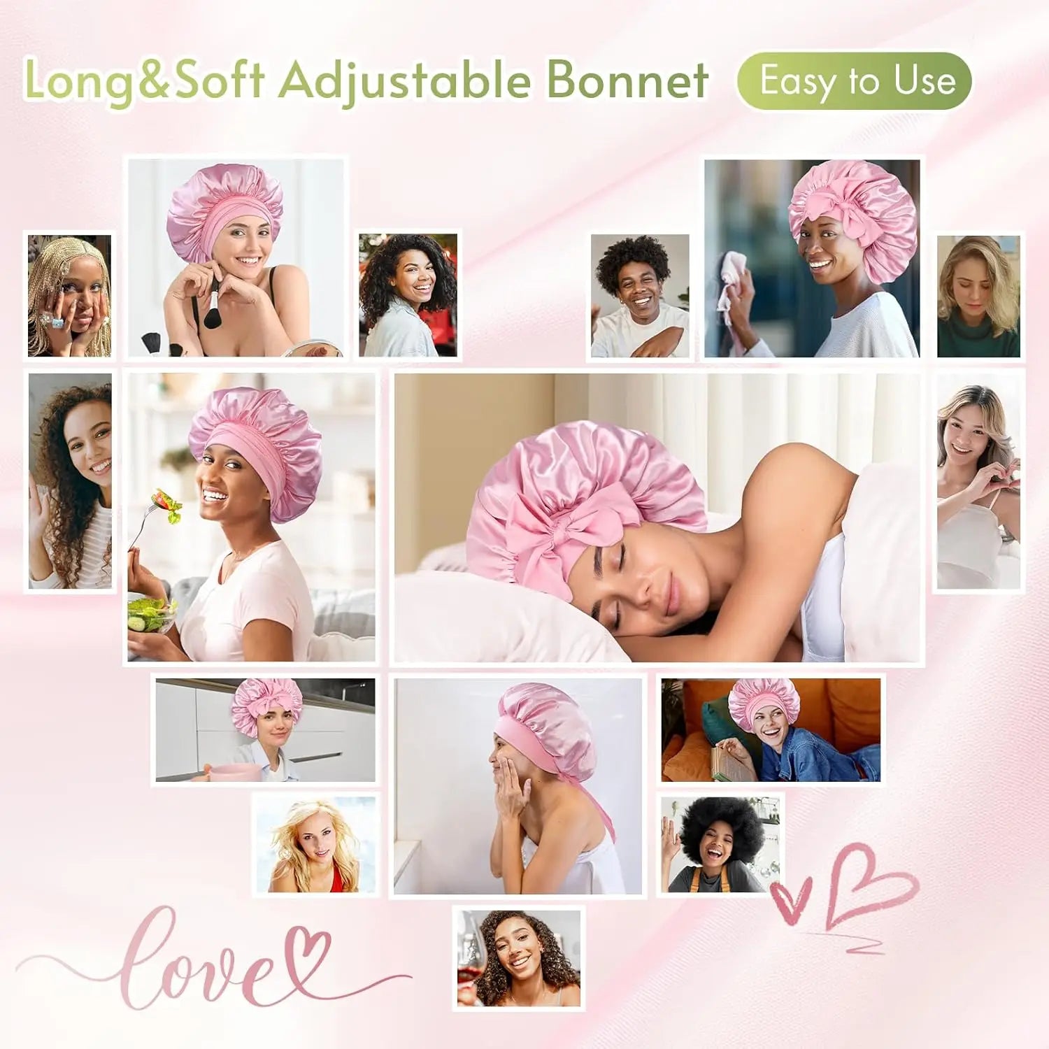 Satin Bonnet Silk Bonnet Adjustable Bonne For Sleeping Hair Bonnet With Tie Band Bonnets For Women Men
