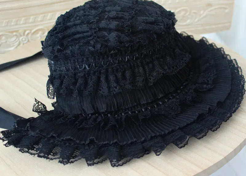 Gothic Bonnet Fedoras Hat Gorgeous Lolita Anime Lace Bow Flat Hats Exhibition Cosplay Show Lace Hair Accessories Flat Cap Gorras