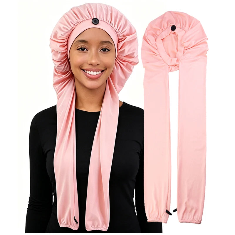 Women's Bonnet Satin Sleeping Hat  Long Tail Braid Hair Night Sleep Cap Head Cover Bonnets Shower Caps For Sauna Bathing Bonnet