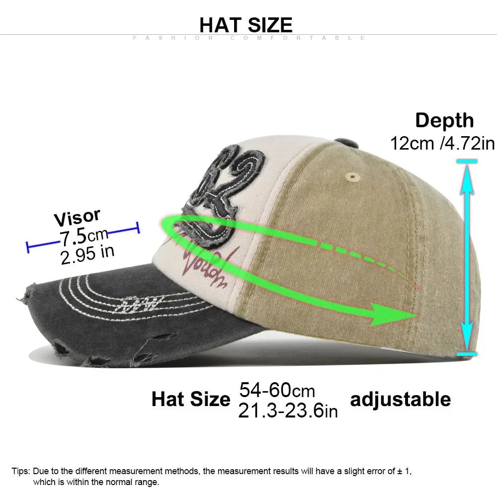 Baseball Cap Distressed 1962 Shabby Embroidered Adjustable Breathable Cotton Snapback Hat Unisex Outdoor Trendy Streetwear Style