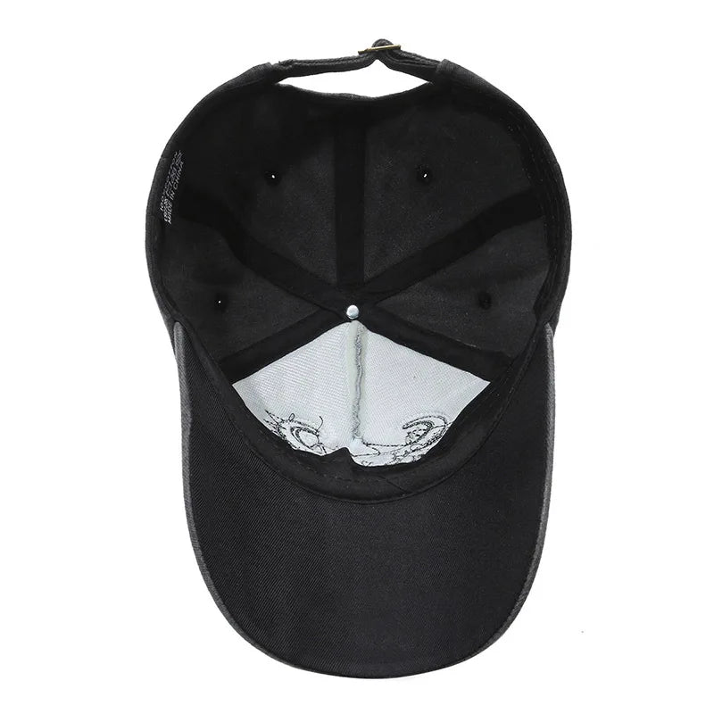 Pure cotton washed coated baseball cap with bull head embroidery, versatile washed patchwork sports hat