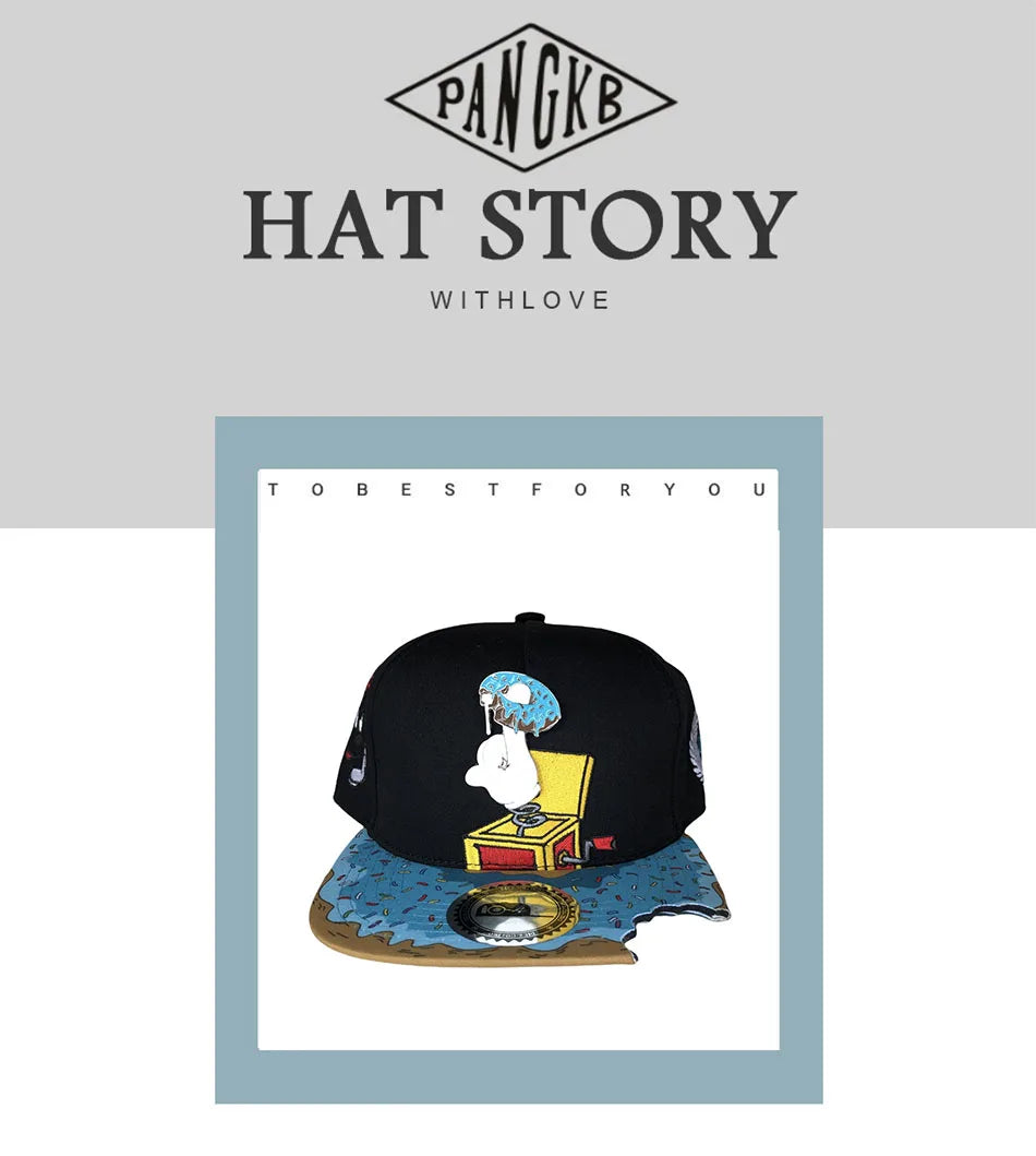 PANGKB Brand Delicioso Cap Cartoon Mordida Metal Munchies Cookie Blue Snapback Hat Adults Outdoor Travel Sun Baseball Sports cap