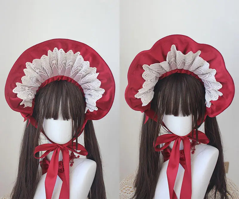Gothic Bonnet Fedoras Hat Gorgeous Lolita Anime Lace Bow Flat Hats Exhibition Cosplay Show Lace Hair Accessories Flat Cap Gorras
