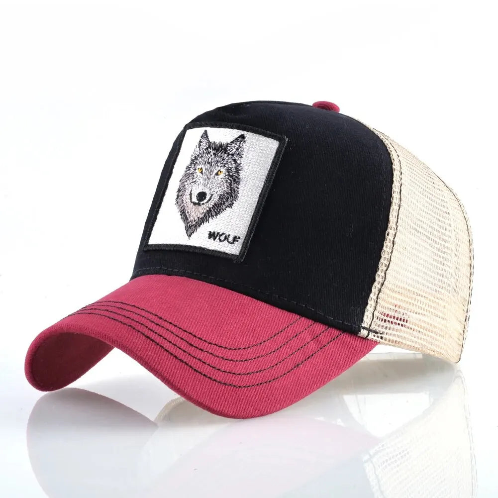 Four Seasons Trucker Cap Men Women Snapback Hip Hop Baseball Cap With Embroidery Wolf Patch Adjustable Visor Hat