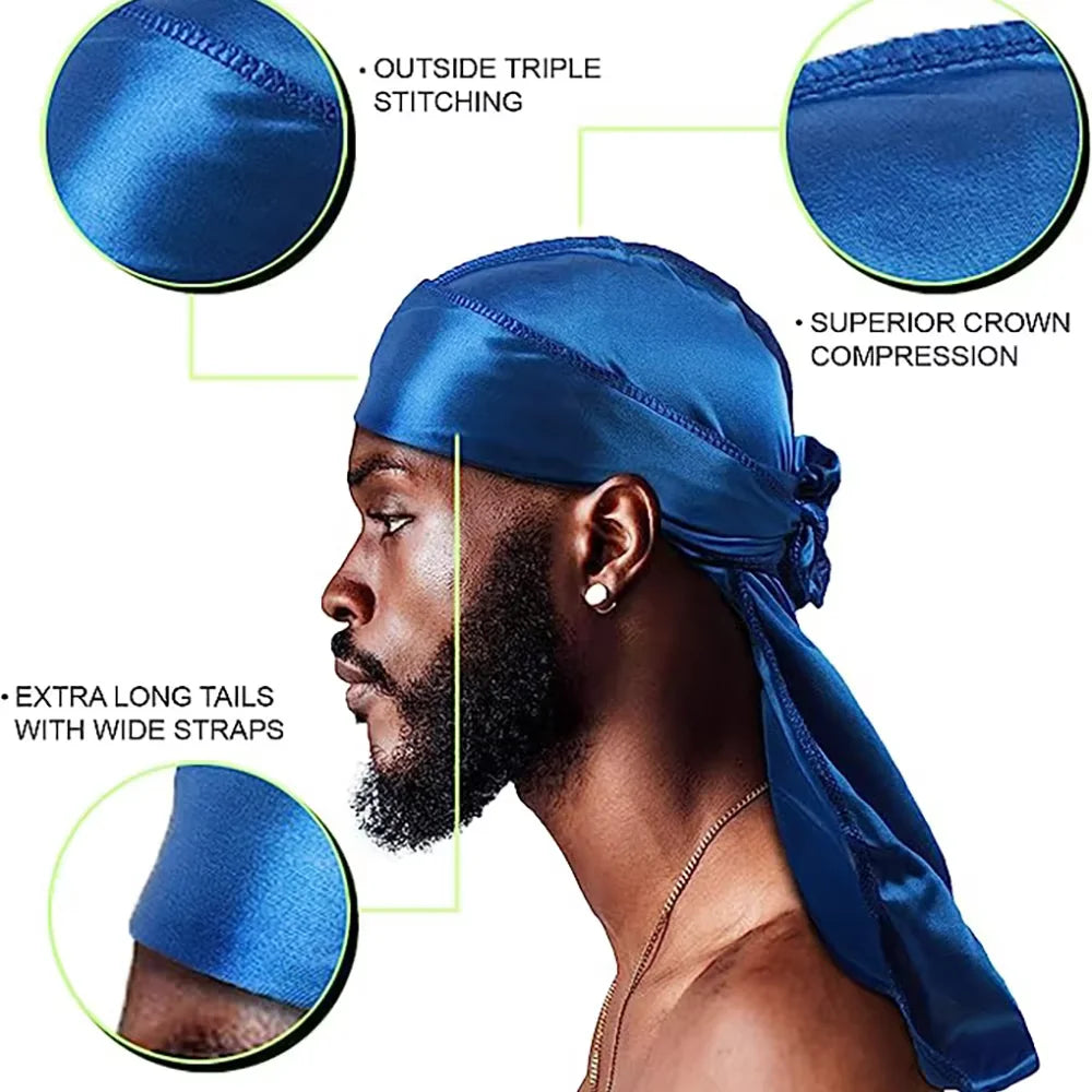 Unisex Long Silky Durag Pirate Hat Durag Chemo Caps Skull Hat Turban Men Women Bandana Chemo Cap Headwrap Hiphap Head Wrap