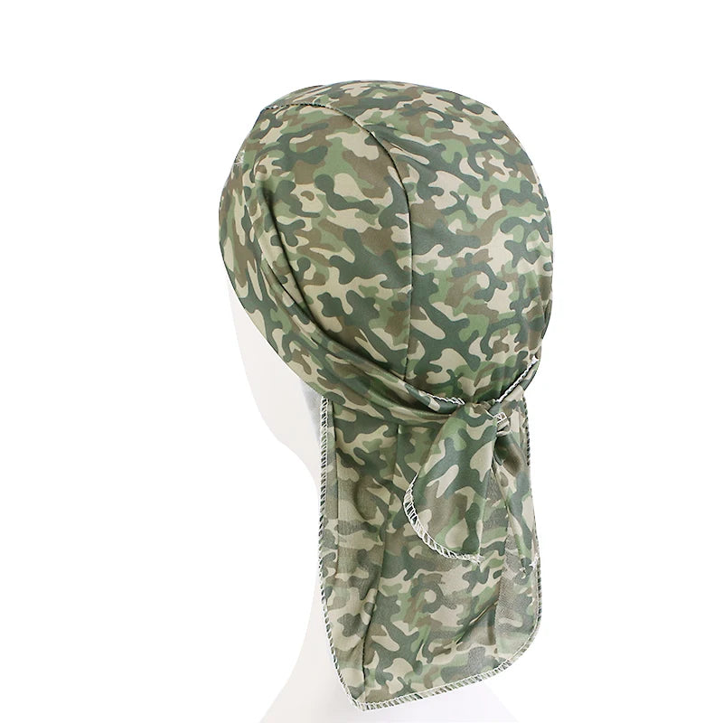 New Camouflage Print Silky Durag For Men Bandana Turban Hat Unisex Doo Durag Wigs Men's Du-Rag Long Tail Bandana Pirate Hat