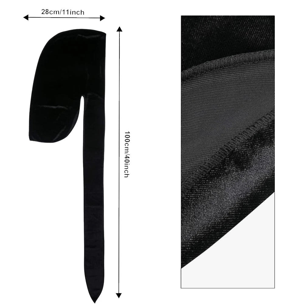 Men's Velvet Durag with Long Tail Soft Durag Headwraps for 360 Waves Hip Hop Durag