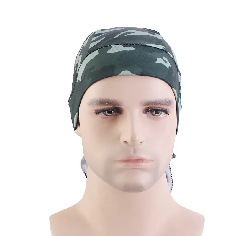 New Camouflage Print Silky Durag For Men Bandana Turban Hat Unisex Doo Durag Wigs Men's Du-Rag Long Tail Bandana Pirate Hat