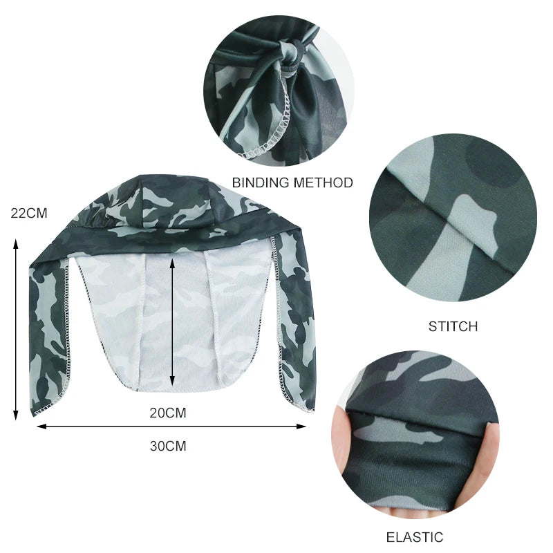 New Camouflage Print Silky Durag For Men Bandana Turban Hat Unisex Doo Durag Wigs Men's Du-Rag Long Tail Bandana Pirate Hat