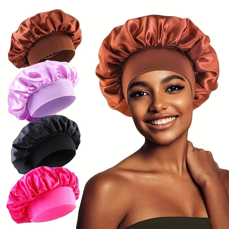 Satin Bonnet Silk Hair Bonnet for Sleeping, Sleep Bonnets for Women Large Wide Soft Band Sleep Cap for Curly Hair Braids