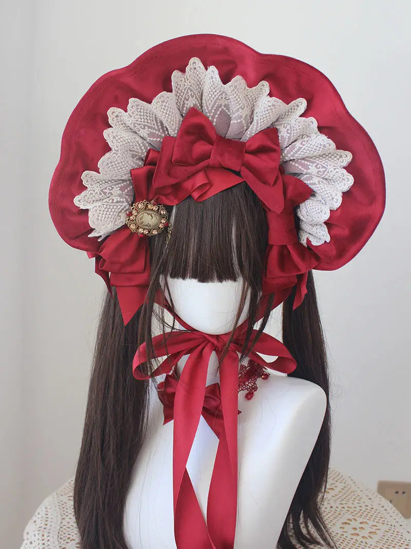 Gothic Bonnet Fedoras Hat Gorgeous Lolita Anime Lace Bow Flat Hats Exhibition Cosplay Show Lace Hair Accessories Flat Cap Gorras