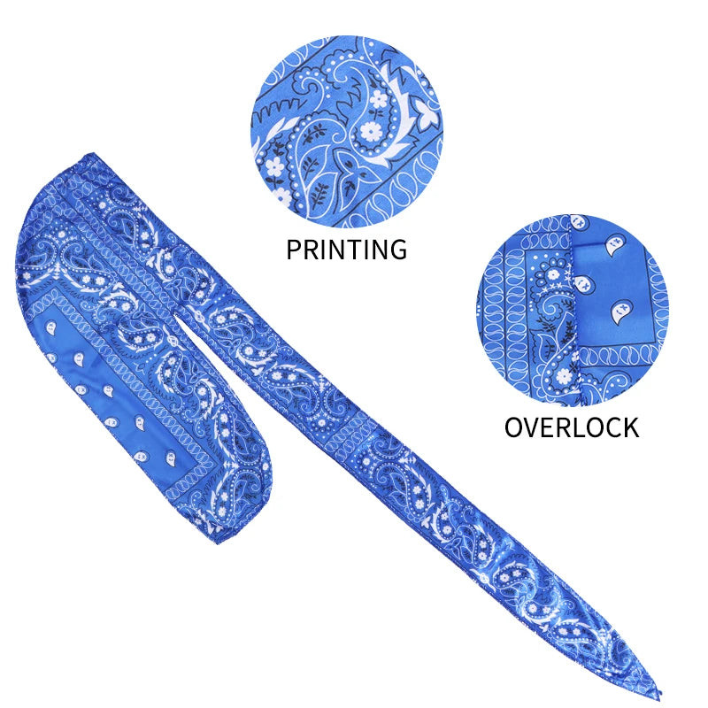 Amoeba Print Silky Durag Bandanas Long Tail Pirate Turban Cap Cashew Flower Durag Turban Outdoor Cycling Riding Street Hat Hijab