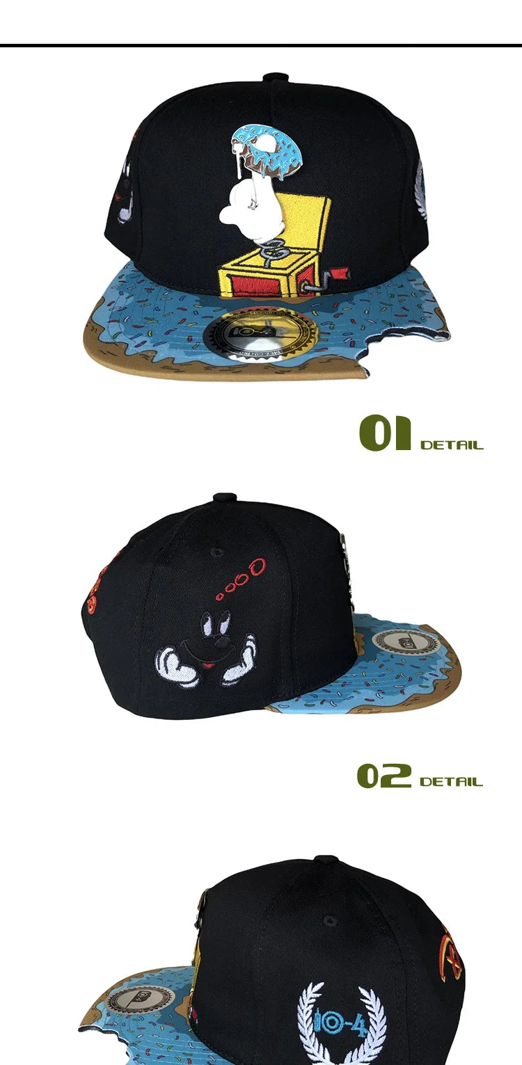 PANGKB Brand Delicioso Cap Cartoon Mordida Metal Munchies Cookie Blue Snapback Hat Adults Outdoor Travel Sun Baseball Sports cap