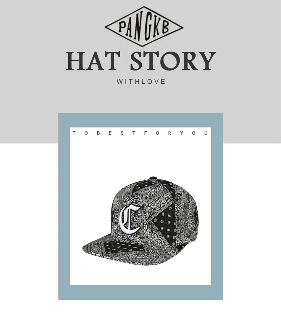 PANGKB Big C Paiz Allover Snapback Hat Paisley Bandanna Print Adults Outdoor Travel Hip Hop Headwear Sports Sun Baseball cap