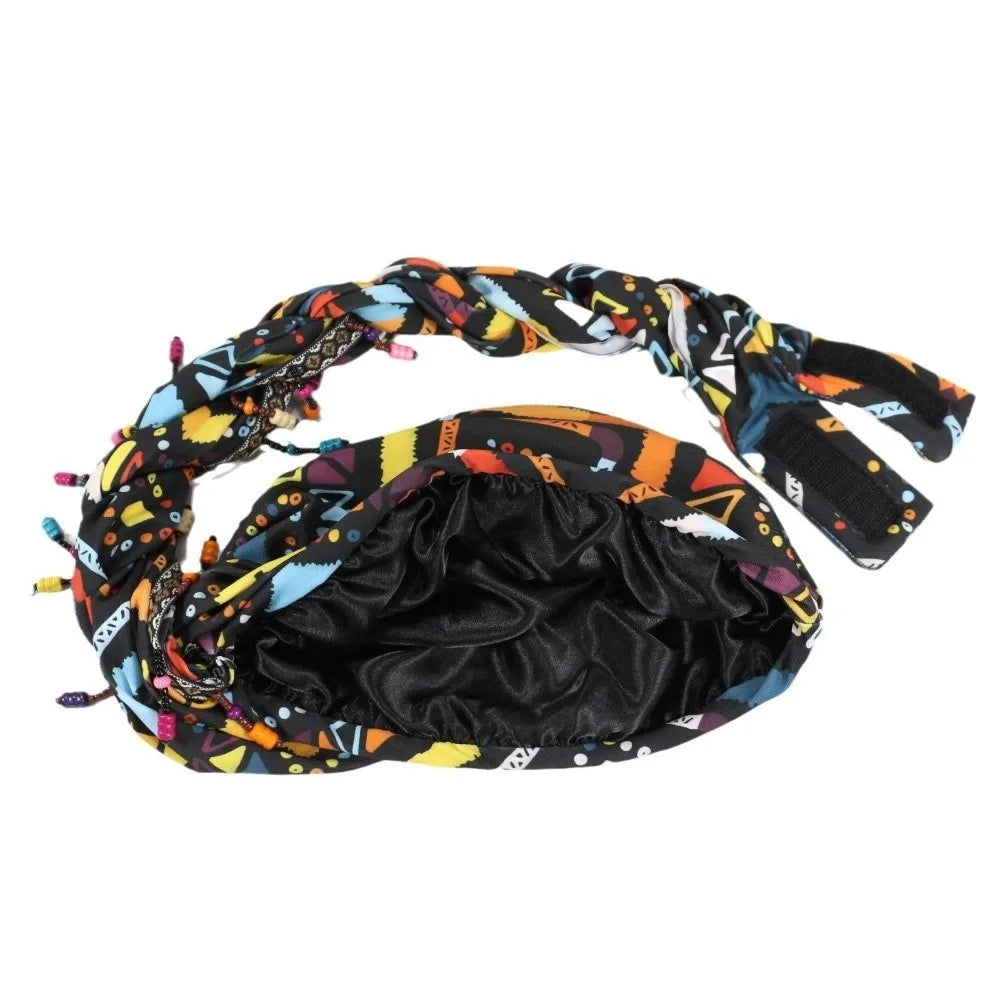 Bonnet Hat Elastic Colorful Beaded Headscarf Hijab Breathable Printed Tail Turban Dome All-match Pre-tie Head Wraps Daily