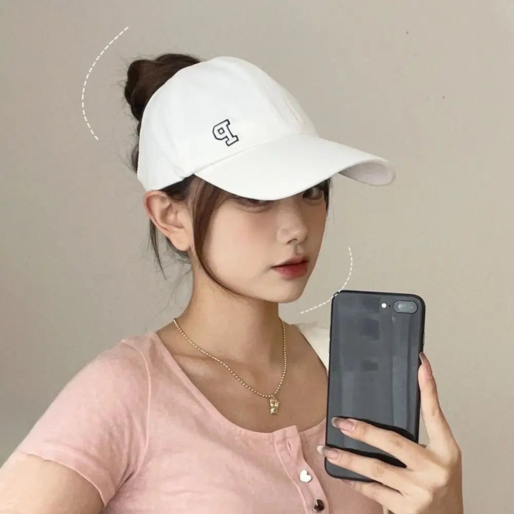 Sports Hat Empty Top Cap Embroidered Letter Cotton Tied Ponytail Braid Girl Baseball Hat Sun Hat Korean Style Caps Baseball Cap