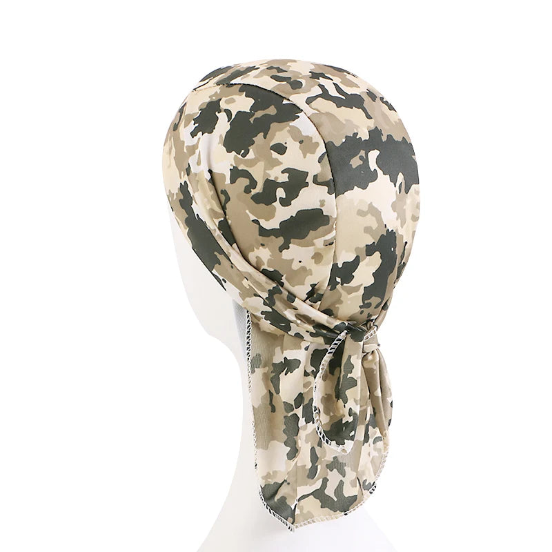 New Camouflage Print Silky Durag For Men Bandana Turban Hat Unisex Doo Durag Wigs Men's Du-Rag Long Tail Bandana Pirate Hat