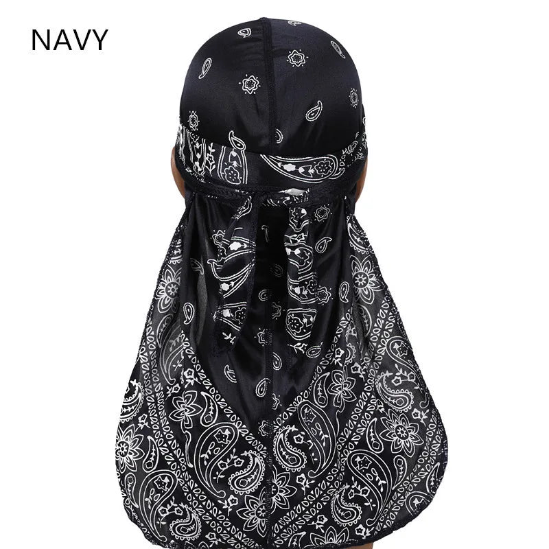 Men's Durag Turban Hat Wigs Durag Biker Headwrap Pirate Hat Cap Hip Hop Fashion Long Tail Bandanas Women Headwear 1PCS