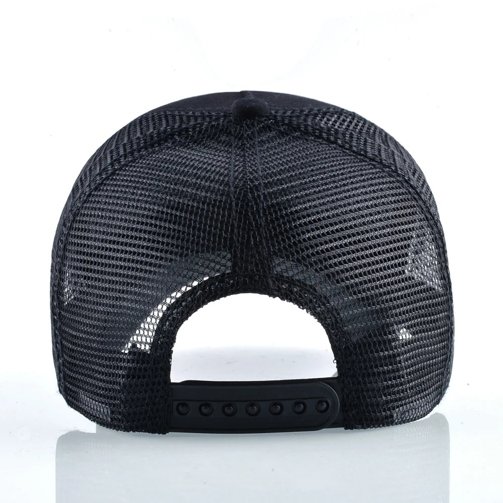 Unisex Black Baseball Cap With Animals Embroidery Patch For Men Women Fashion Snapback Hip Hop Trucker Hat Adjustable Breathable