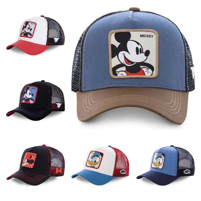 Mickey Cartoon Baseball Cap Cute Donald Duck Cotton Snapback Mesh Trucker Hat Hiphop Sun Protection Unisex Boy Girl Gifts