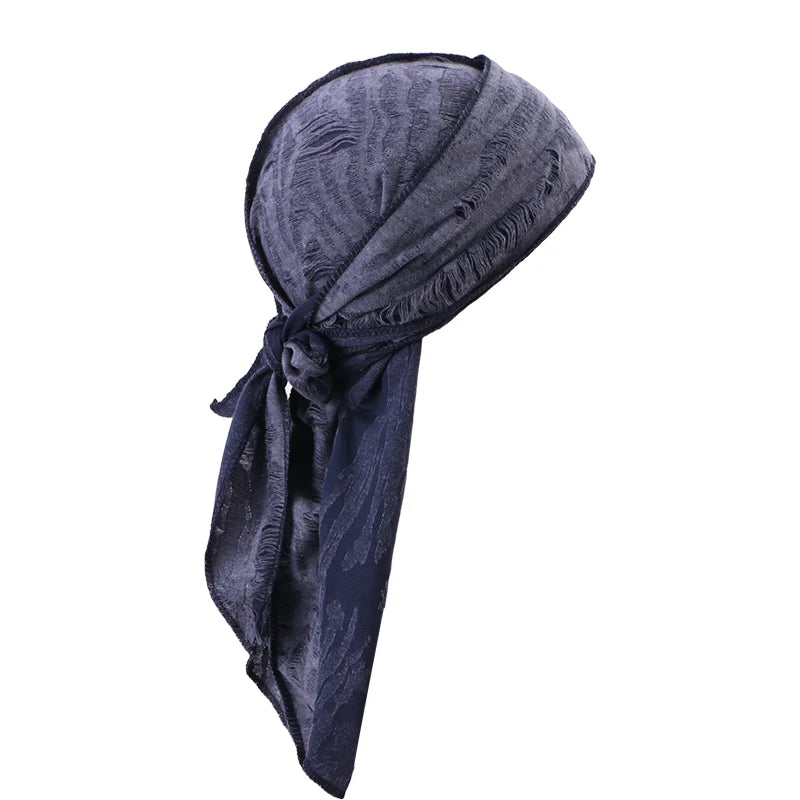 Durag Long Tail Cotton Ribbon Pirate Hat Scarf Retro Broken Hole Durag Chemo Caps Turban Hair Band Bandanas Headwrap