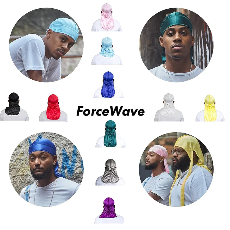 New Solid Color Casual Durag Silky Durag For Men Pirate Hat Chemo Caps Satin Bandana Elastic Turban Cap Cycling Hats
