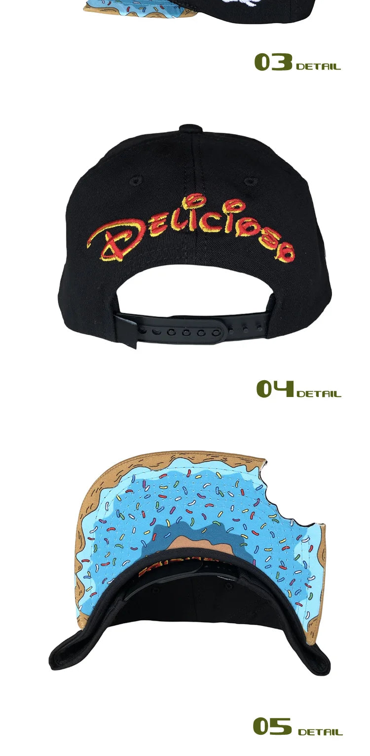 PANGKB Brand Delicioso Cap Cartoon Mordida Metal Munchies Cookie Blue Snapback Hat Adults Outdoor Travel Sun Baseball Sports cap