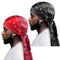 Amoeba Print Silky Durag Bandanas Long Tail Pirate Turban Cap Cashew Flower Durag Turban Outdoor Cycling Riding Street Hat Hijab