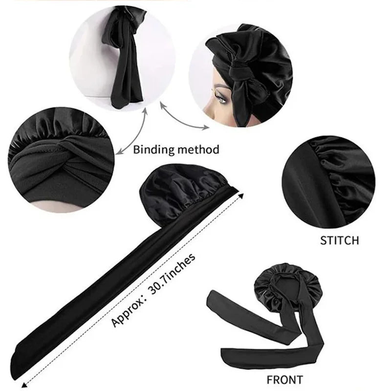 New Bonnet Sleep Cap Hair Band For Women Ladies Coffon Black Night Cap Hair Care Bonnet Nightcap Fashion Nightcap