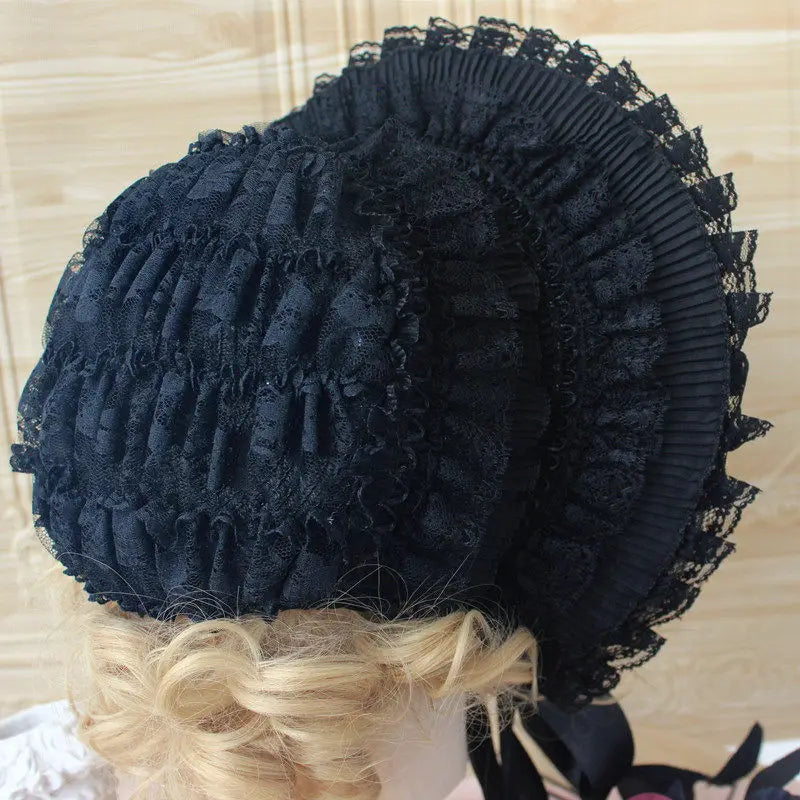 Gothic Bonnet Fedoras Hat Gorgeous Lolita Anime Lace Bow Flat Hats Exhibition Cosplay Show Lace Hair Accessories Flat Cap Gorras