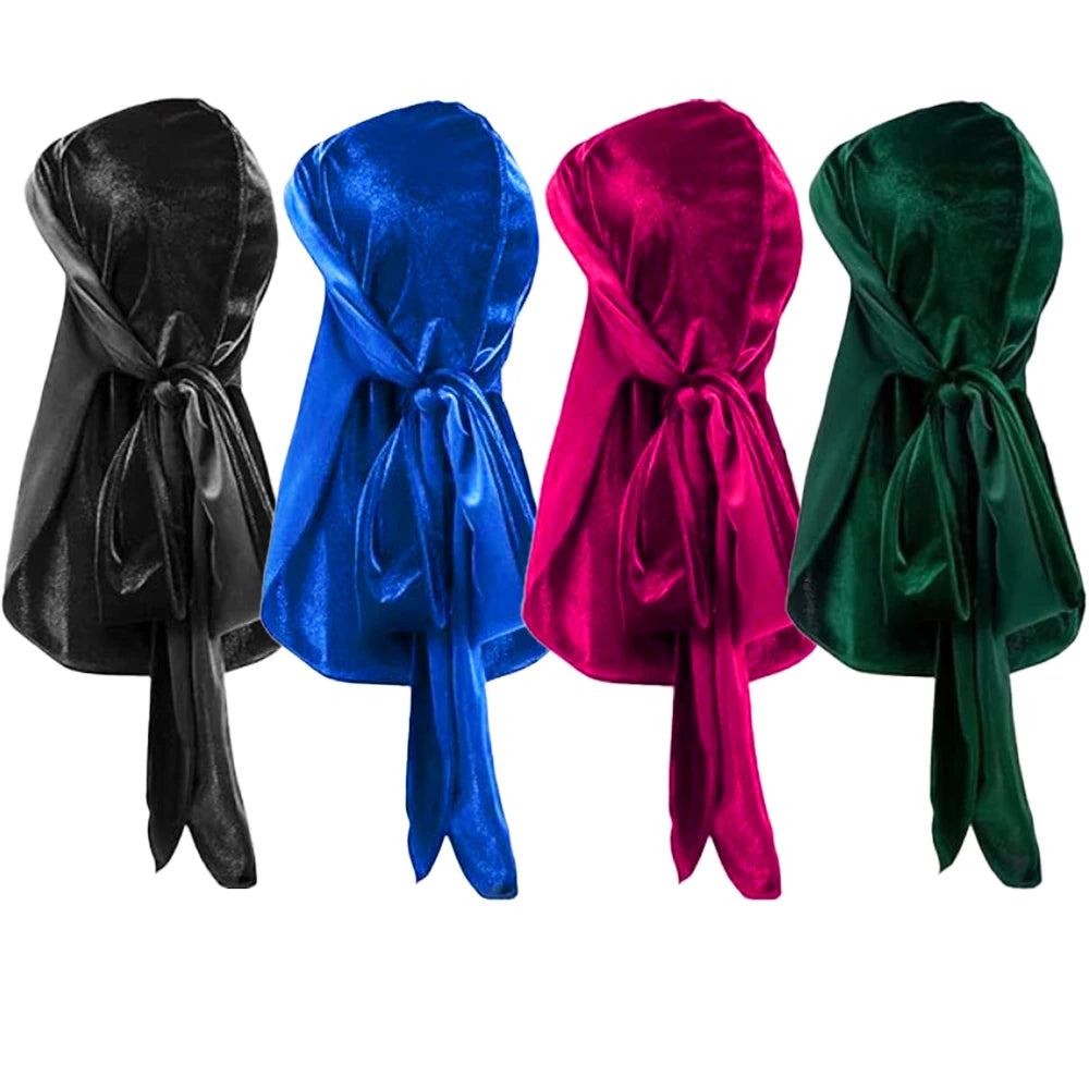Men's Velvet Durag with Long Tail Soft Durag Headwraps for 360 Waves Hip Hop Durag