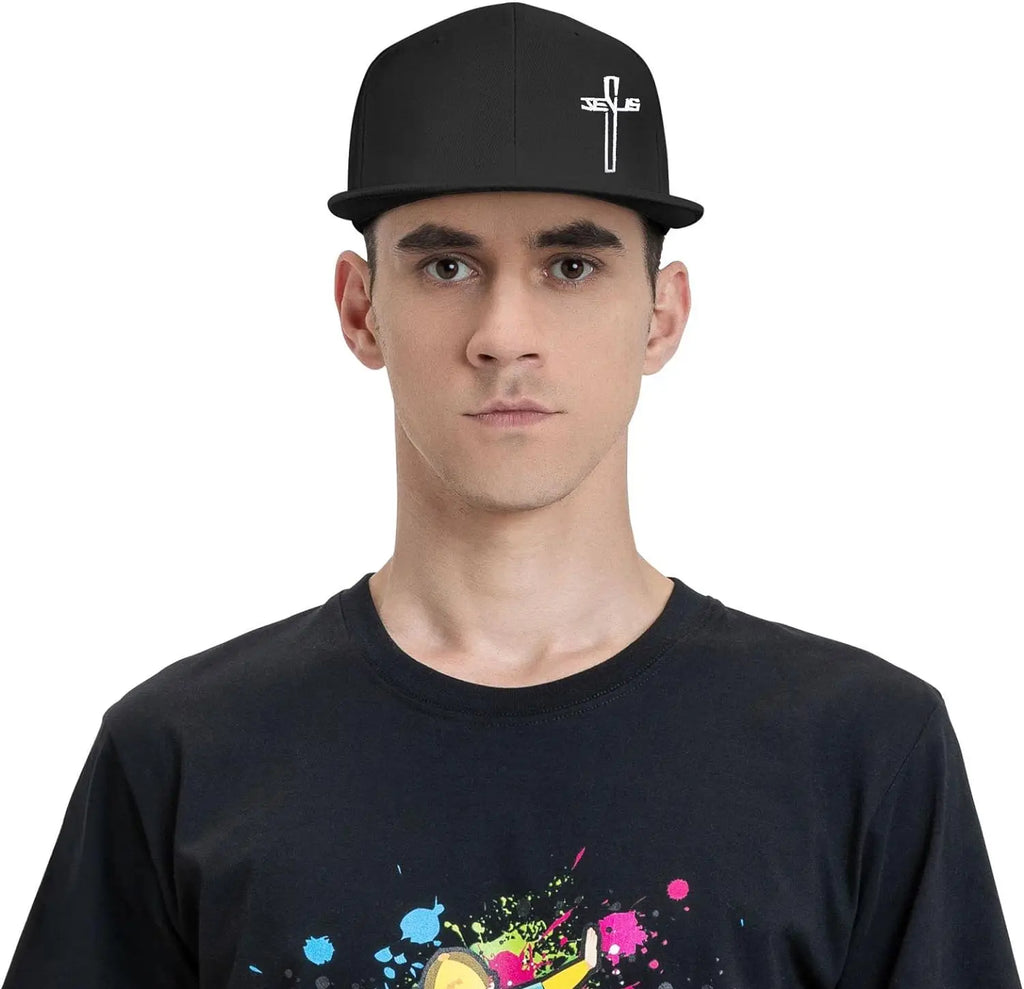 Snapback Hats for Men,Jesus Christian Cross Flat Brim Bill, Embroidery Adjustable Hip Hop Plain Baseball Cap