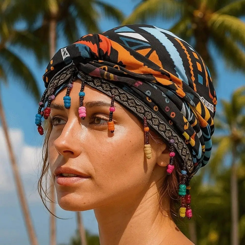 Bonnet Hat Elastic Colorful Beaded Headscarf Hijab Breathable Printed Tail Turban Dome All-match Pre-tie Head Wraps Daily