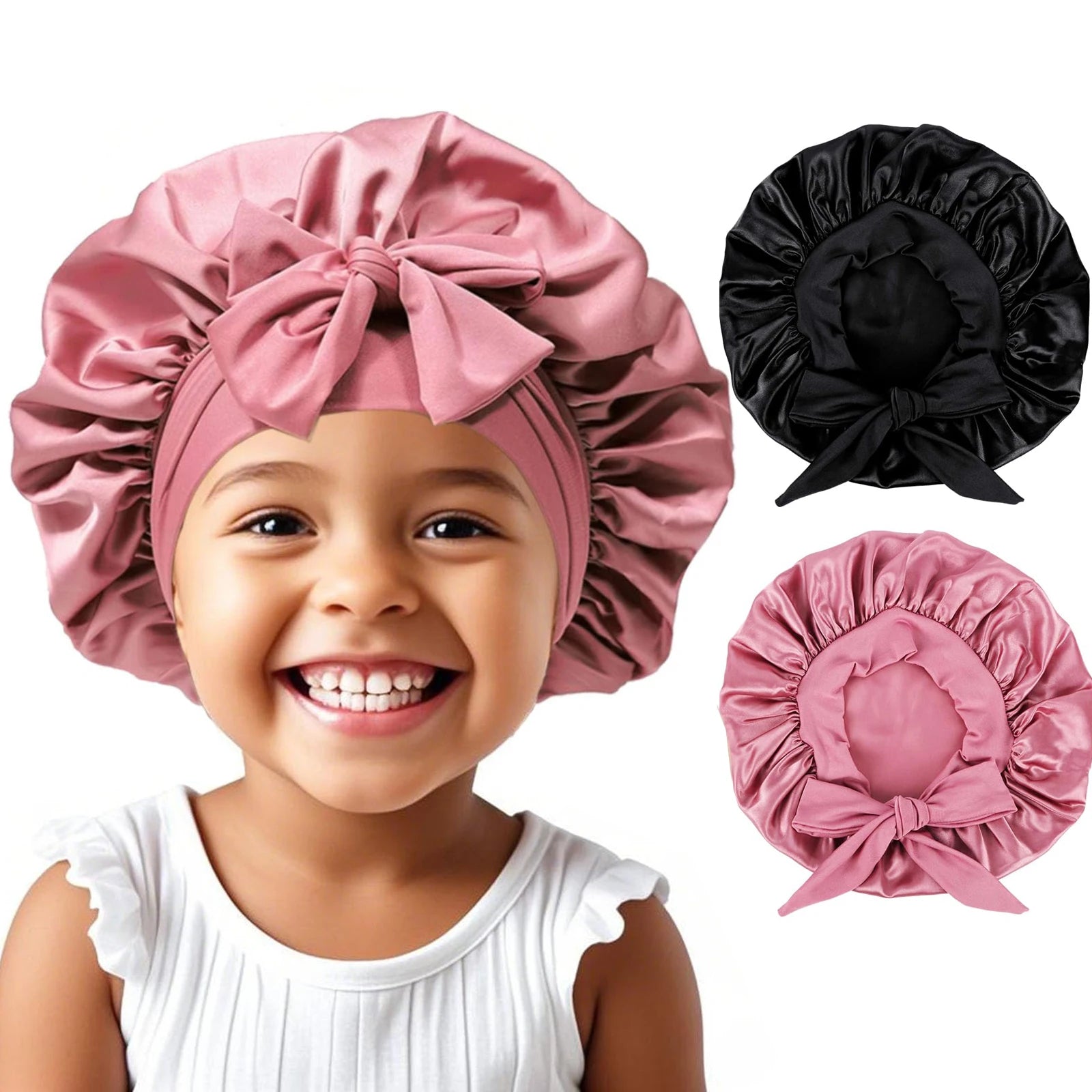 Bonnet for Kids, Kids Bonnets for Girls, Satin Silk Hair Bonnet for Sleeping, Soft Wide Band Sleep Cap for Curly Hair Braids