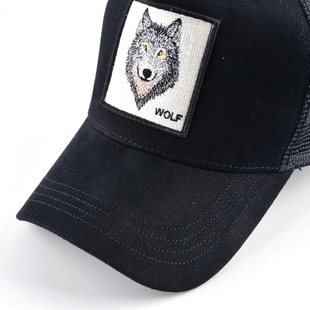 Unisex Black Baseball Cap With Animals Embroidery Patch For Men Women Fashion Snapback Hip Hop Trucker Hat Adjustable Breathable