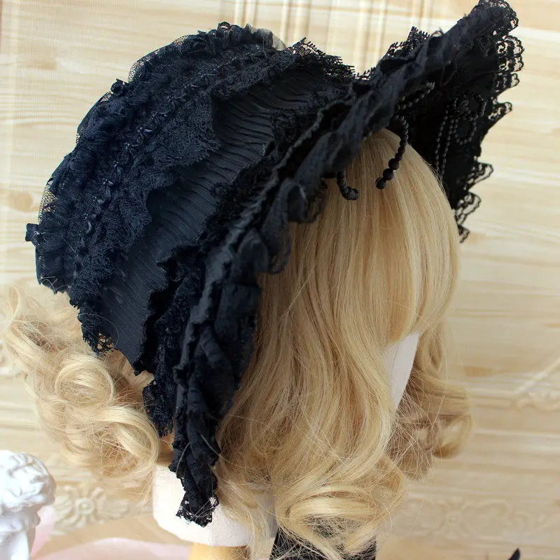 Gothic Bonnet Fedoras Hat Gorgeous Lolita Anime Lace Bow Flat Hats Exhibition Cosplay Show Lace Hair Accessories Flat Cap Gorras