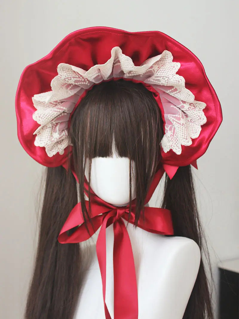 Gothic Bonnet Fedoras Hat Gorgeous Lolita Anime Lace Bow Flat Hats Exhibition Cosplay Show Lace Hair Accessories Flat Cap Gorras